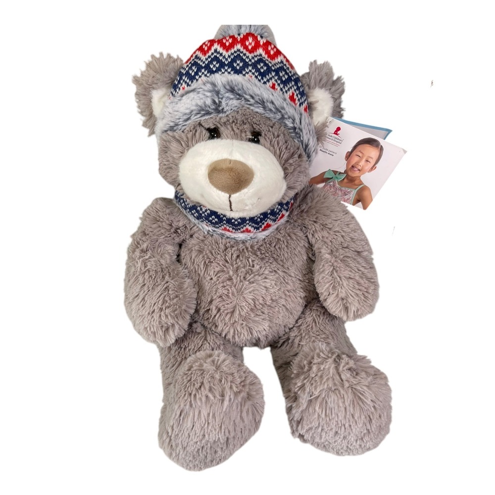 Gentle Treasures Grey Plush Teddy Bear Winter Hat Scarf St Jude Holiday